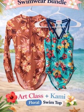 Art Class Floral One Piece + Tropical Swim Top Bundle